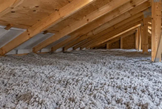 Loose-fill insulation across a pitched attic floor