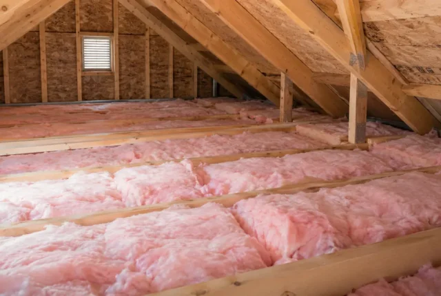 Fibreglass batts across an attic floor