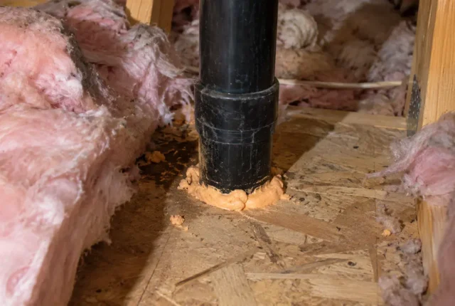 Sealed pipe penetration through attic ceiling