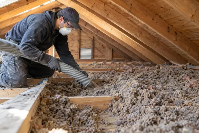 Blown-in insulation work around attic framing