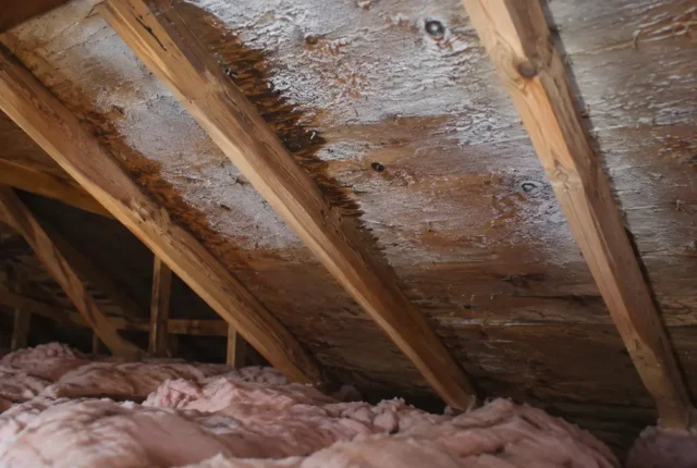 Roof sheathing above existing attic insulation