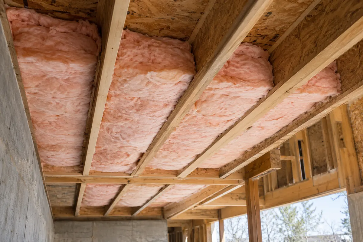 Fibreglass insulation along side-attic framing