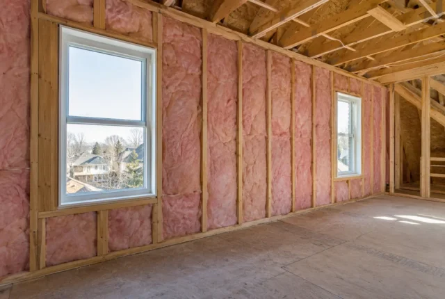 Fibreglass batts in exterior wall cavities