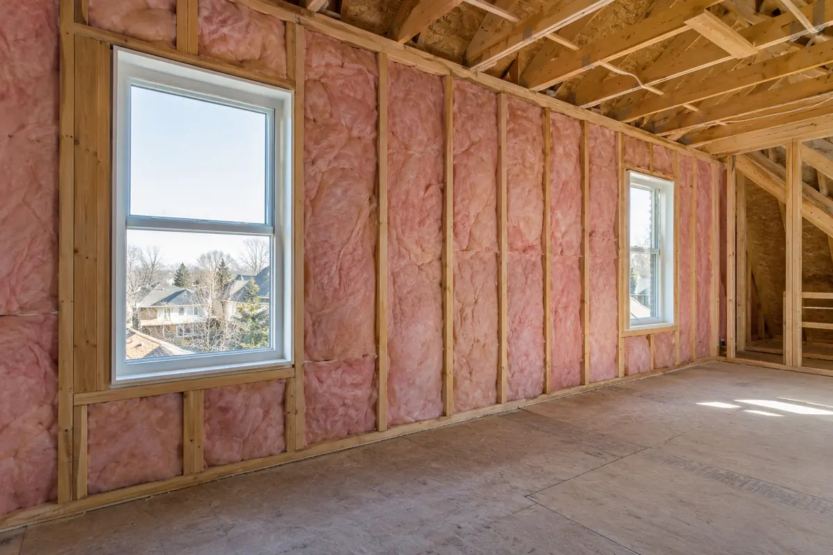 Fibreglass batts in exterior wall cavities
