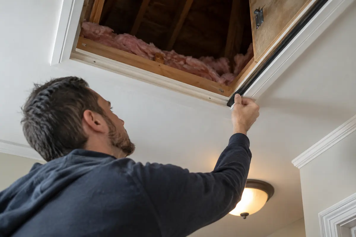 Homeowner looking into attic hatch