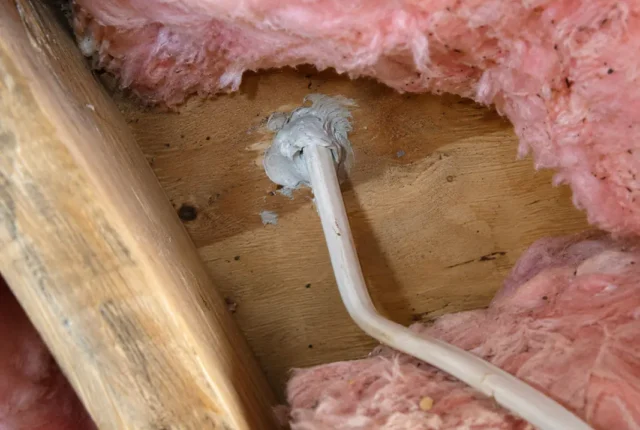 Sealed ceiling penetration below fibreglass