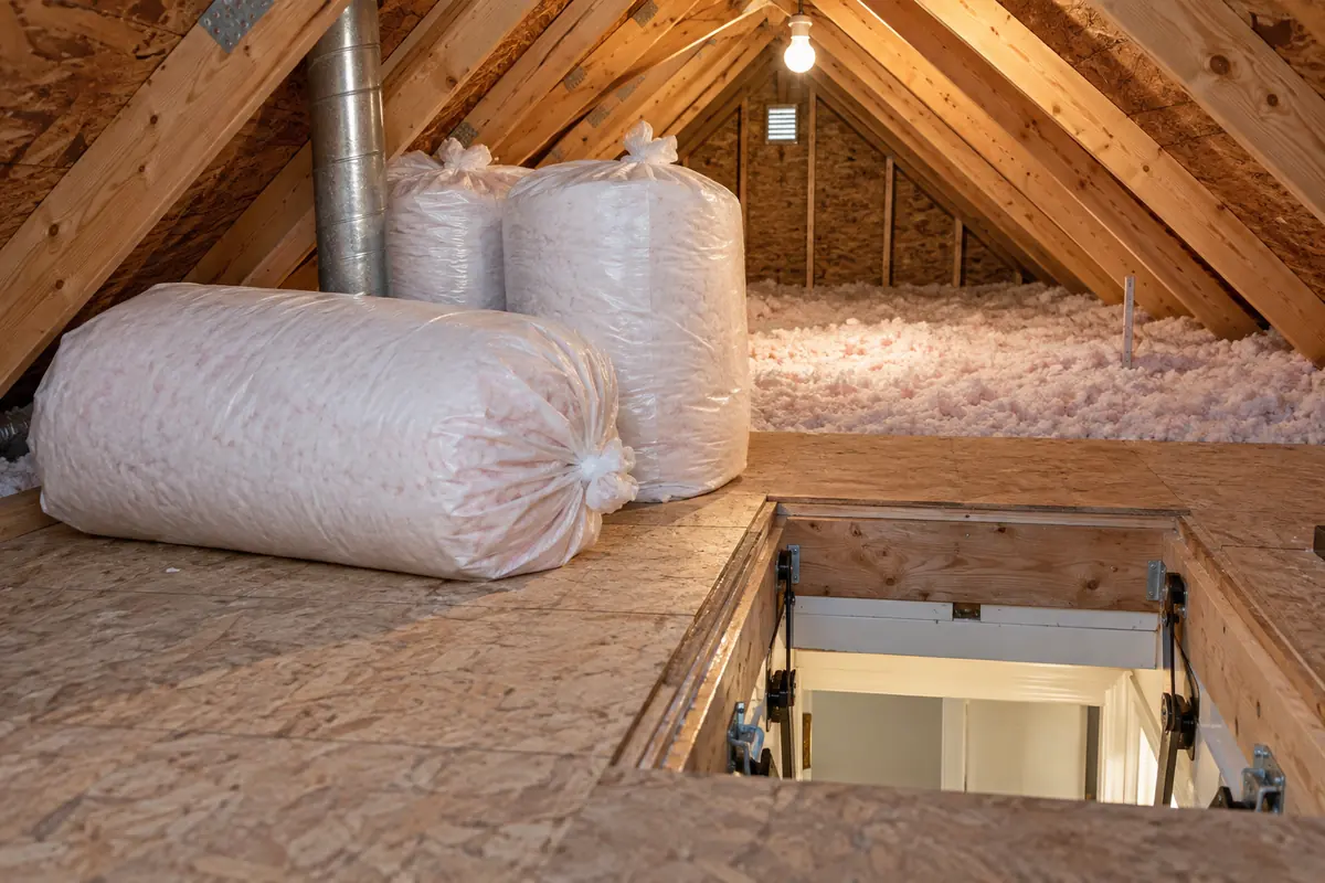 Bagged insulation near attic access