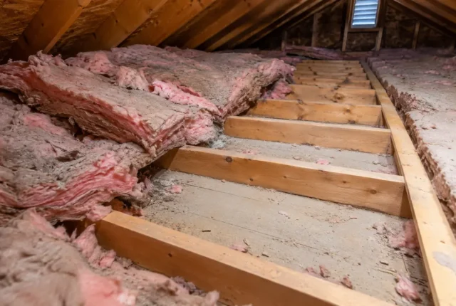 Disturbed insulation removed from attic floor