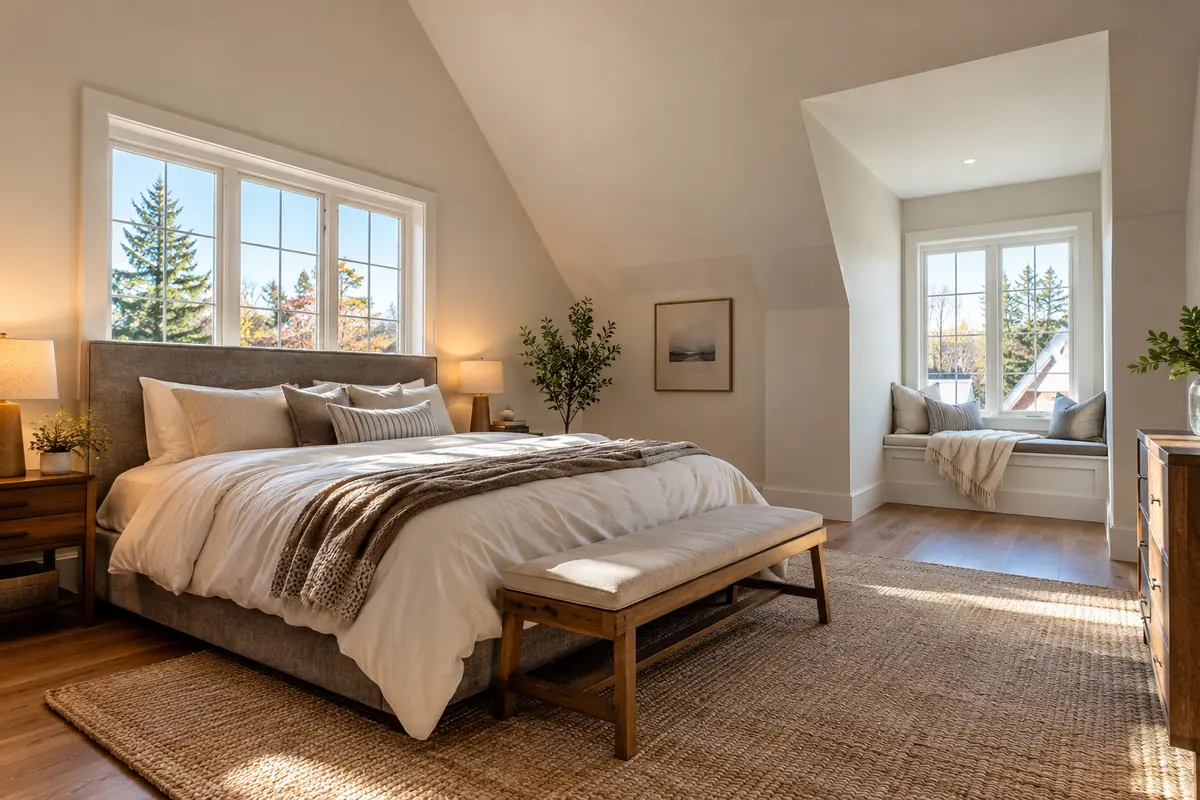 Finished upper-floor bedroom
