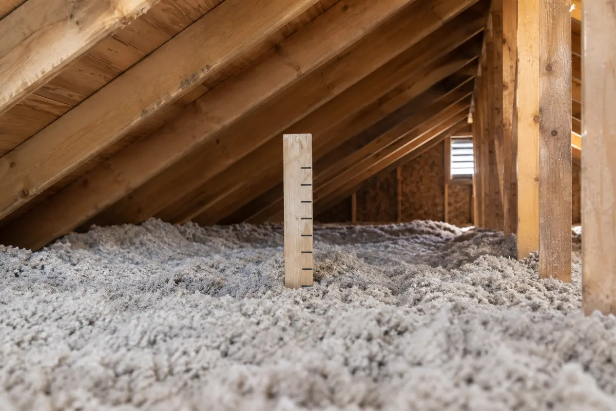 Depth marker standing in loose-fill insulation