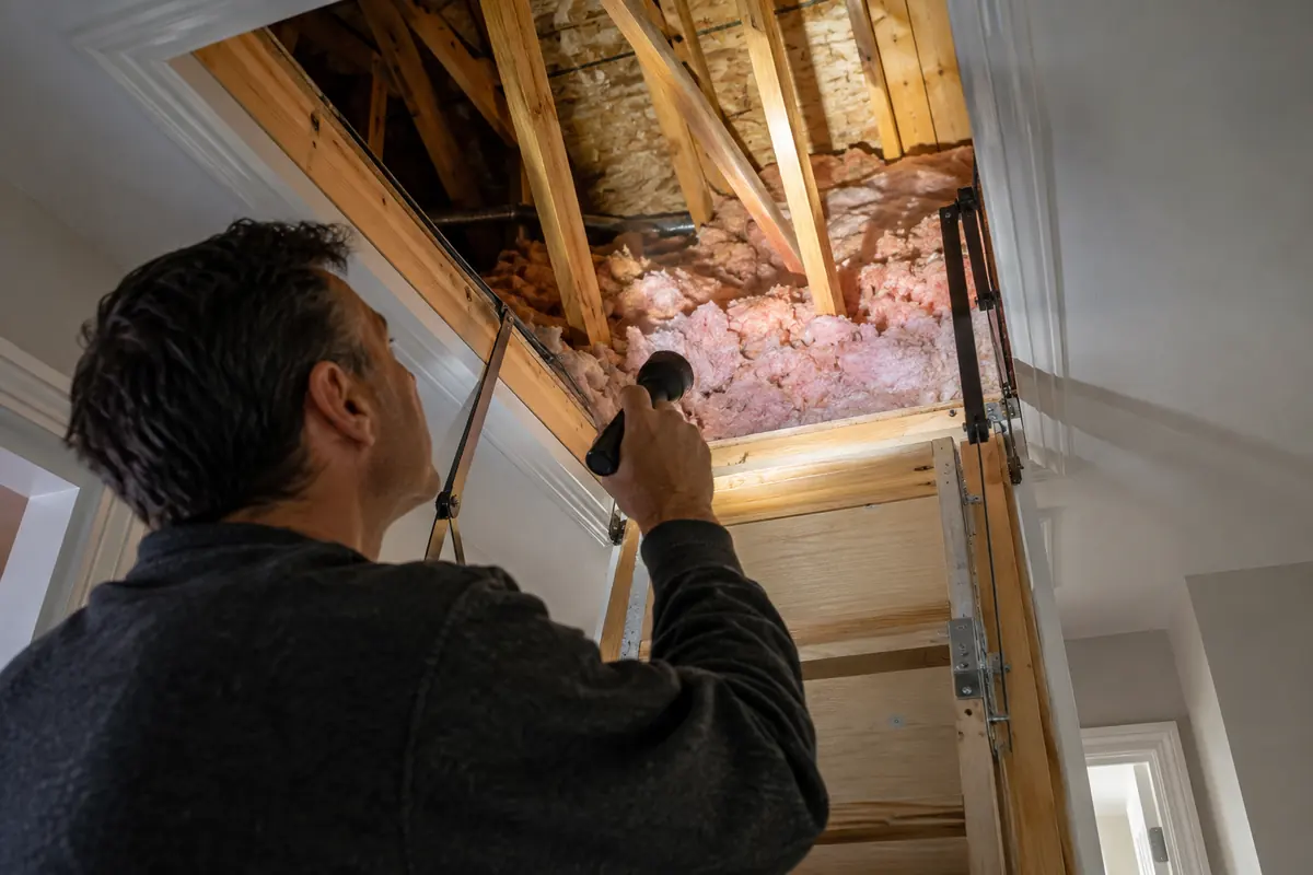 Attic access inspection from hallway