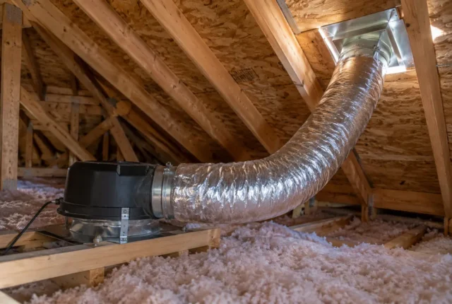Duct routed through a residential attic