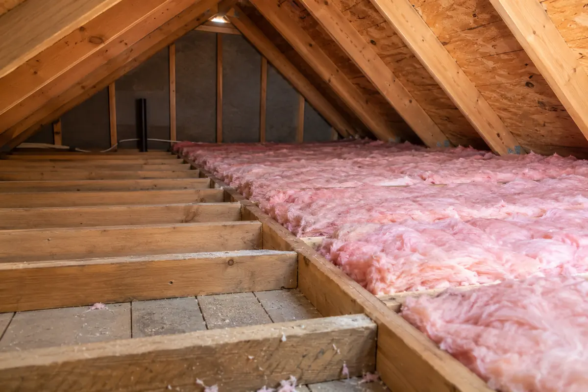 Partly insulated attic floor during renovation