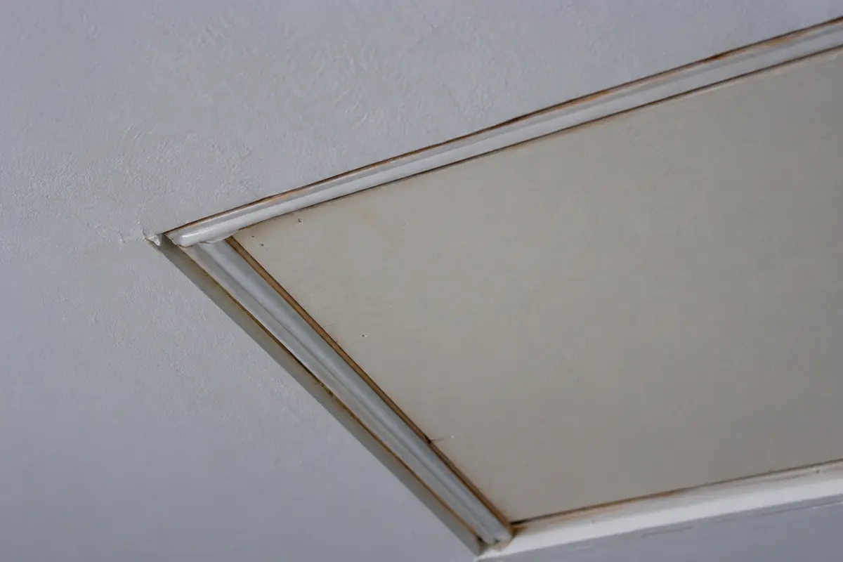 Close view of ceiling attic hatch