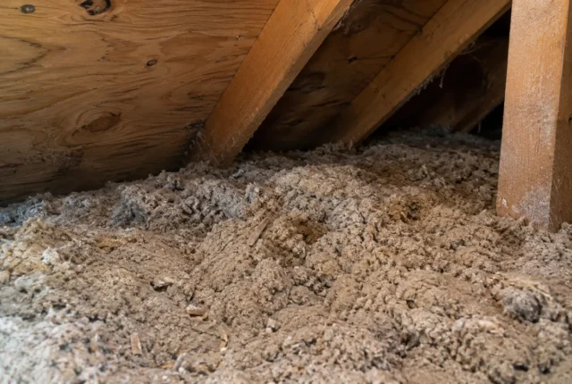 Existing cellulose insulation in attic corner