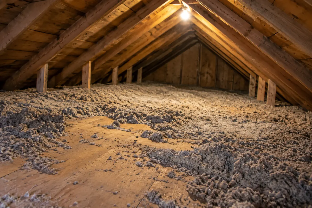Uneven aged insulation beneath roof