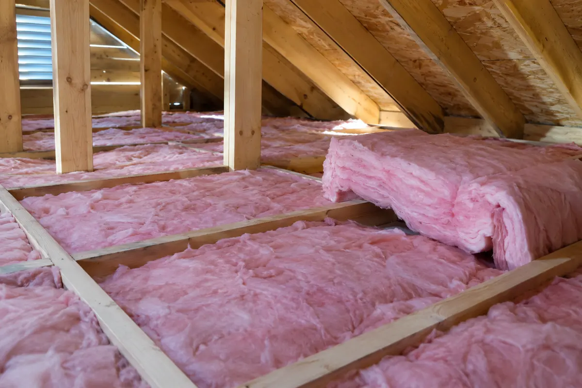 Fibreglass batts installed between attic joists